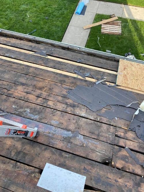 roof replacement sheathing after shingles were torn off