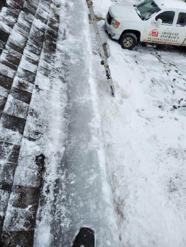 edge of roof with ice dams